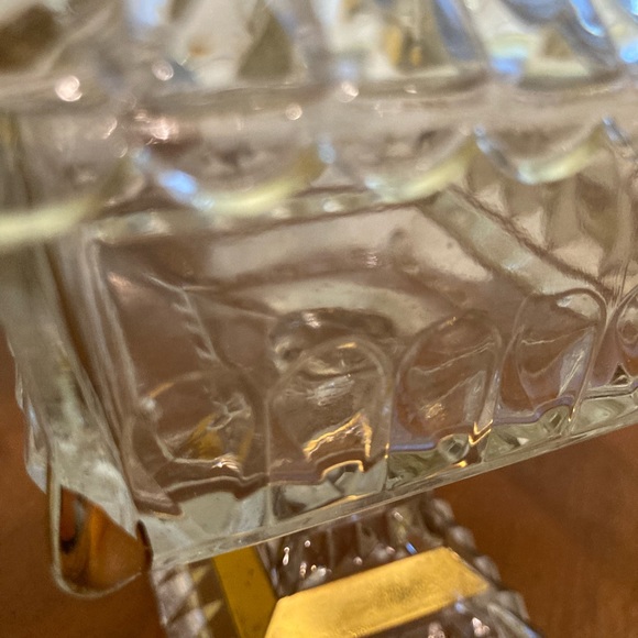 Vintage Mid Century Modern Clear Compote Glass Candy Dish with Gold Accents - Picture 4 of 9